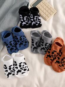 5 Pairs Of Women's Ankle Socks, Leopard Print Invisible Socks, Easy And Comfortable, With Random Colors - Multicolor - View 5