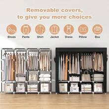 HOUSHELIF 1pc Rental Party Delight! Trending Fabric Wardrobe, Large Size For Hanging And Folding, Steel Pipe Reinforcement For Extra Stability, Low-Cost Bedroom Storage Upgrade, Absolutely Amazing, Portable Closets - Multicolor - View 8