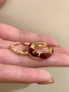 1 PC Gold Plated Floral Ring Open Adjustable Design Red Enamel Accents Irregular Flower Shape Stackable Vintage Style Jewelry For Women Daily Wear Wedding Party Festival Gift