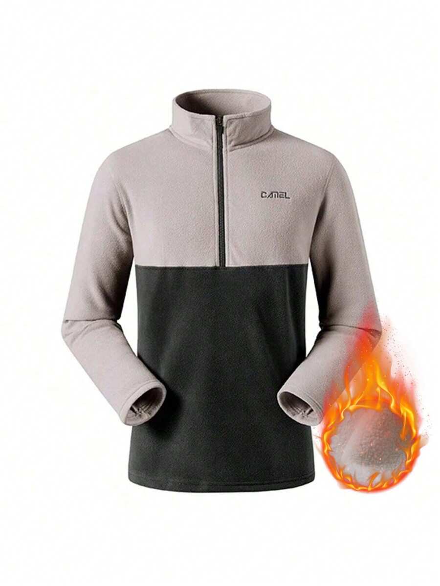 CAMEL CROWN Outdoor Fleece Jacket, Stand Collar Polar Fleece Top, Warm Half-Zip Sweater - Mackay Phantom Black - View 1