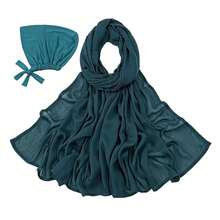 Modal Cotton Hijab Scarf For Women With Undercap Set,TealBlue - TealBlue - View 3