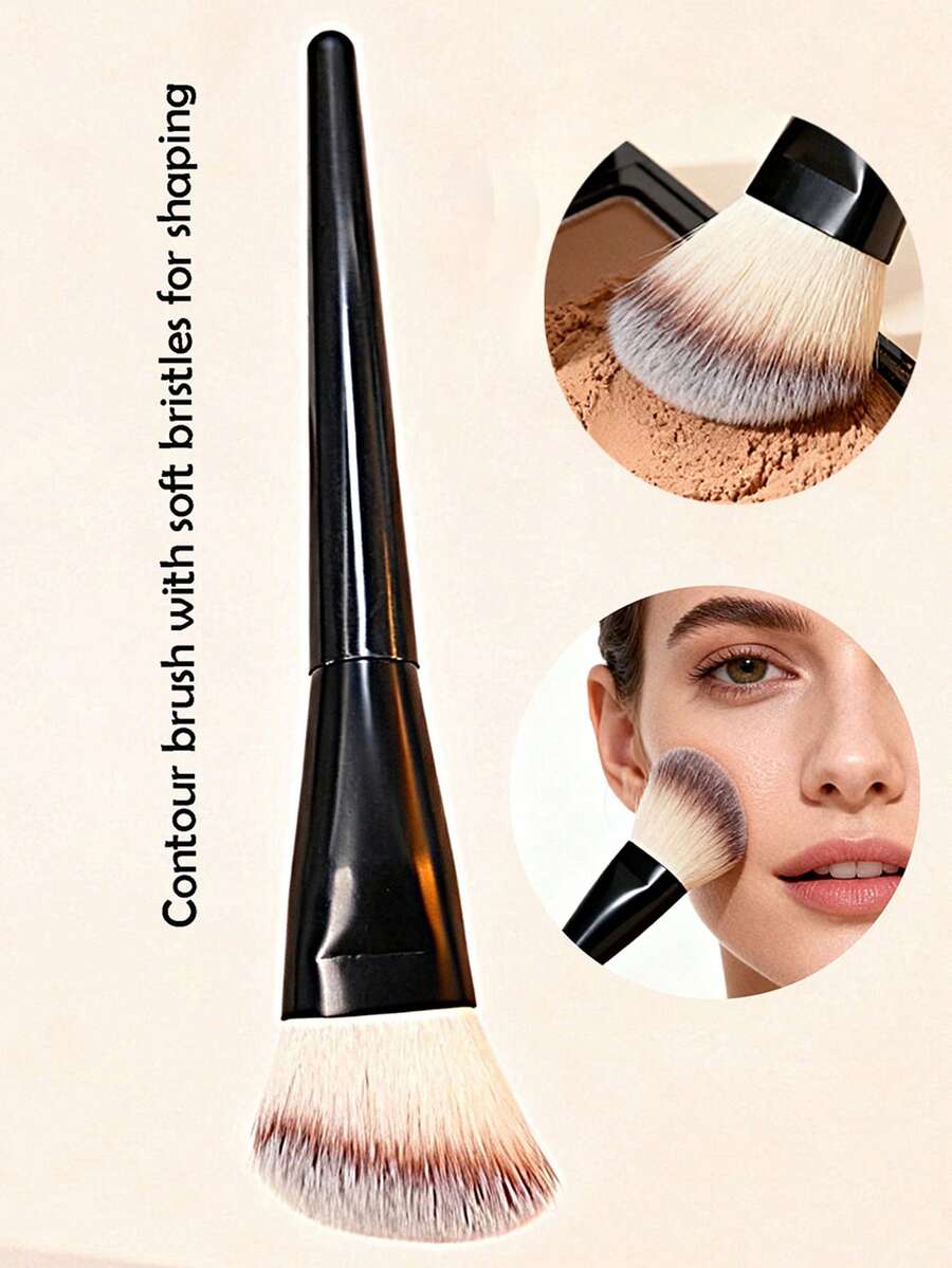 1pc Flat Foundation Makeup Brush, New Black Handle Flat Head Powder Blush Contour Blush Brush,Foundation Brush,Concealer Brush,Blush Brush,Contour Brush,Blush Brush,Bronzer Brush,Powder Brush,Foundation Brush,Blush Brush