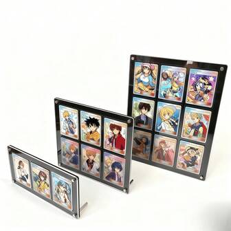 加厚亚克力展示框，适用于动漫人物卡片 - 6.5x9.1厘米黑色背景收藏卡片收纳盒