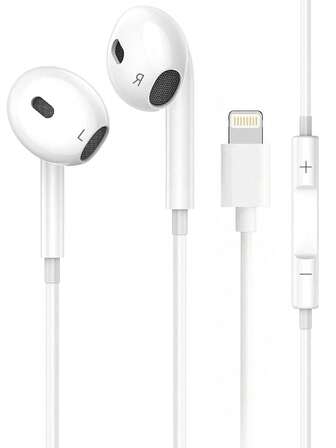 سماعات رأس سلكية داخل الأذن متوافقة مع منفذ الشحن Lightning لأجهزة /iPad، سماعات أذن سلكية مع موصل Lightning، سماعات أذن سلكية متوافقة مع مع جهاز تحكم مدمج للتحكم في الموسيقى والمكالمات الهاتفية والصوت، متوافقة مع 14/13/12/11/XR/XS/X/8/7/SE/Pro/Pro Max