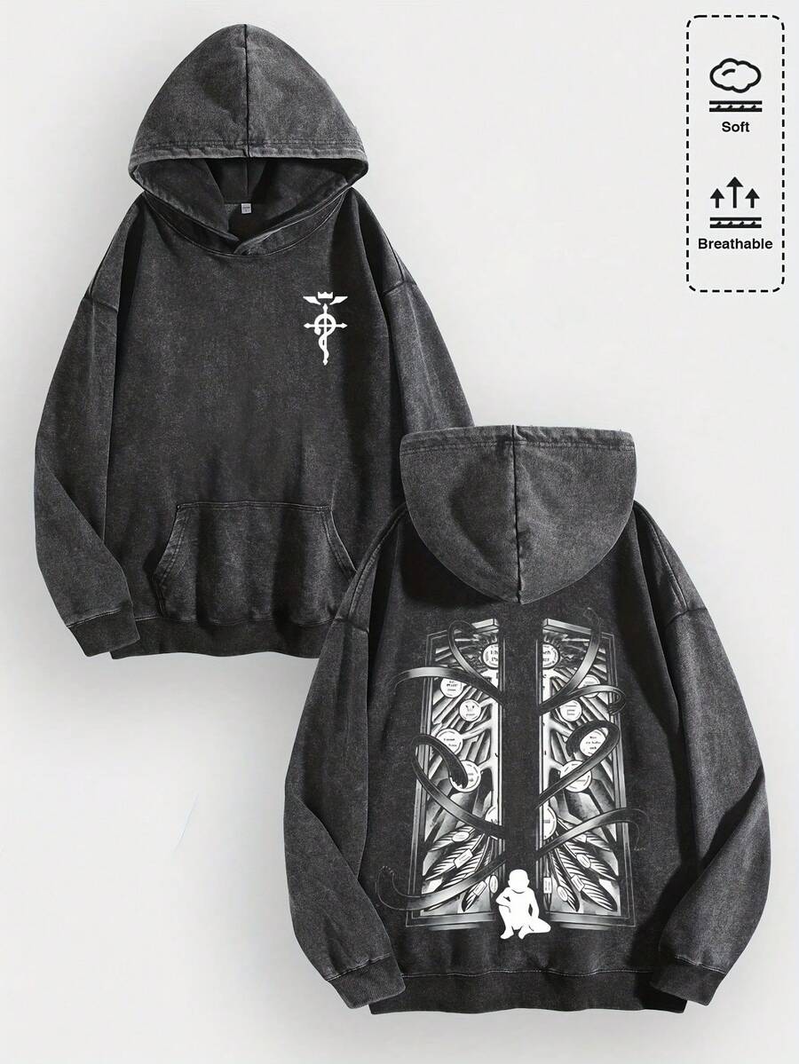 EWH Men Y2K Fullmetal Alchemist Philosopher's Stone Graphic Cotton Hoodie, Soft Warm Retro Casual Stylish Daily Wear, Fashionable Graphic Hoodies For Streetwear & Anime Fans Gifts Gifts Christmas Men Gifts Winter Clothes010-AB