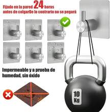 6 Ganchos de Bao en Acero Inoxidable 304, Ganchos Adhesivos para Organizacin, Accesorios para Cocina, Bao u Oficina. Plateado - Plateado - Ver 5