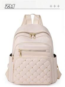 5-Color Casual Women's Backpack, Diamond Patterned Ravel Storage Backpack, Multifunctional Nylon Backpack, Lightweight Backpack, Portable, Laptop Compartment, Large Capacity, Suitable For Female College Students, Universities, Middle Schools, High Schools, Outdoor, Travel, Outings, Elementary Schools, Rookie Daily Office, Valentine's Day Gifts - Multicolor - View 17
