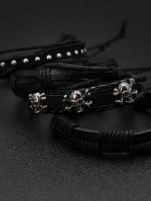 8件套朋克风时尚个性化PU皮革铆钉吉他背带套装，适合男士日常或派对穿着 - 黑色 - 查看 6