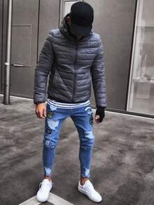 Men's Stretch Skinny Jeans, Casual American Style Pants - Blue - View 4