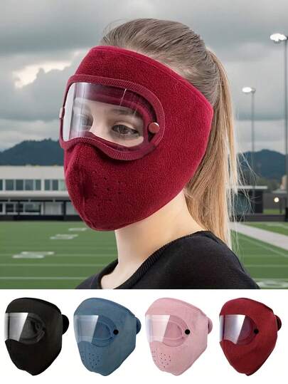 1 pezzo Maschera invernale per il viso completo con visiera anti-appannamento - Copertura antivento staccabile per ciclismo/guida, cinturino regolabile e fodera in pile spessa, protezione dal freddo unisex
