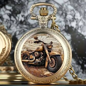 1pc Vintage Motorcycle Racing Pocket Watch Necklace Pendant, Fashionable Quartz Pocket Watch, Exquisite Design Gift