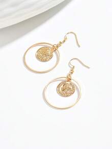 1 Pair Casual Geometric Circle Coin Pendant Earrings, Elegant Women's Jewelry, Versatile For Daily Wear, Holidays, Parties, Vacations - Golden - View 4