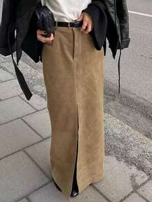 EARO 女士优雅开叉下摆铅笔裙，修身廓形，高品质气质，适合秋冬穿着，配有腰带