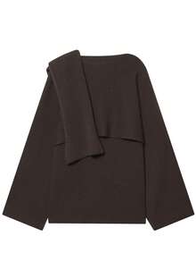 DEEKA Autumn/Winter New Slouchy Scarf Poncho Crew Neck Long Sleeve Short Knitted Cardigan Outerwear - Dark Brown - View 4