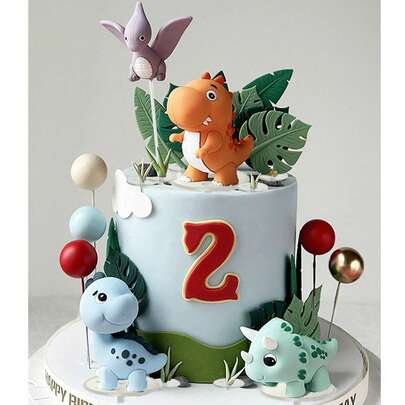 1PC/14PCS Cute Giant Dinosaur Cake Decoration, Cartoon Tyrannosaurus Rex Pterosaur Triceratops Long Neck Dragon, Simulation Soft Glue Round Turtle Leaf, Long Leaves, Small Grass Cake Decoration Supplies, Mini Dinosaur Egg Decoration, Dinosaur Forest Theme Cake Decoration Party Supplies, Suitable For Birthday Cake Decoration