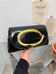 Tas Clutch Modis dan Serbaguna, Warna Kontras, Cocok untuk Perjalanan Sehari-hari dan Pesta Malam - Hitam - View 9