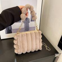 Sac à main carré noir en fausse fourrure (1 pièce), sac bandoulière duveteux et à la mode, idéal pour un usage quotidien par les femmes. - Café - Voir 9