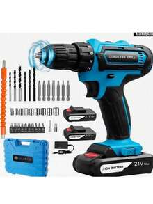 Taladro eléctrico de 21 V,Juego de destornilladores de iones de litio inalámbricos , 2 batería, cargador y bolsa de almacenamiento incluidos - Azul - Ver 1