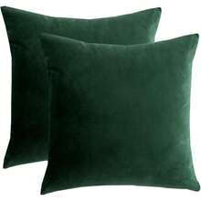 Velvet Decorative Throw Pillow Covers Cushion Cover Pillow Case For Sofa Couch Bed ChairSoft Square Dark Green Throw Pillows 18x18 Inch Set Of 2 - Xanh lá đậm + 18" x 18" (Gói 2 cái) - Xem 1