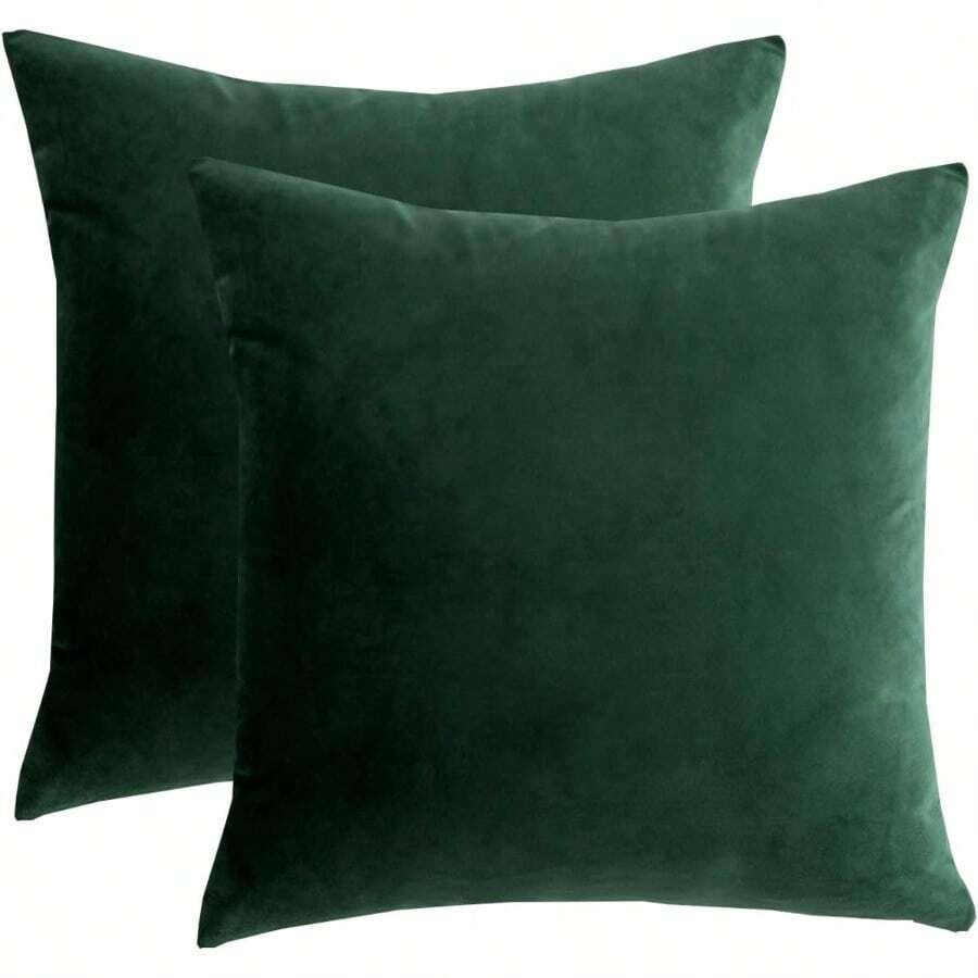 Velvet Decorative Throw Pillow Covers Cushion Cover Pillow Case For Sofa Couch Bed ChairSoft Square Dark Green Throw Pillows 18x18 Inch Set Of 2 - Xanh lá đậm + 18" x 18" (Gói 2 cái) - Xem 1