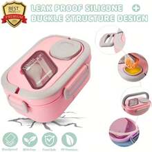 ZTVZTV Double-Layer Multi-Compartment Lunchbox Set/Single Lunchbox. Includes Lunchbox, Cup, And Lunch Bag, Suitable For School, Office, And Outdoor Picnics. | Food Storage Containers | Kitchen Accessories | Lunchbox Set/Single Lunchbox - 1 hộp cơm trưa màu hồng - Xem 3