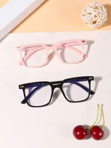 2 PIEZAS Gafas de moda con montura cuadrada básica y casual, bloqueo de luz azul, adecuadas para adolescentes de 12 a 16 años, ideales para lectura diaria y uso al aire libre. - Multicolor - Ver 2