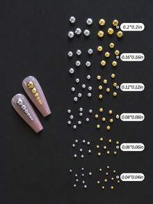 1box Gold And Silver European And American Style Half-Round Faux Pearl Nail Art Acrylic Metal Flat Faux Pearl Nail Decoration Minimalist 3D Multifunctional Nail Jewelry Y2K Metallic Nail Accessories Nail Salon Artistic Decoration Nail Flash Metal Rhinestone Nail Gems Nail Supplies Nail Charms False Nail Decoration Accessories Nails - Multicolor - View 4