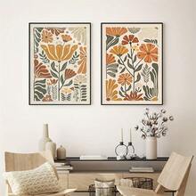两幅波西米亚风花卉墙画 - 充满活力的野花和树叶设计，无框帆布画，适用于客厅、卧室、儿童房装饰，室内/室外皆可使用，现代经典风格，无框墙面装饰，朋克风格，无框帆布画，墙面装饰 - 彩色 - 查看 6