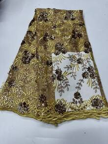 5 Yards/Piece 2025 New Fashion High-Quality Blue/Purple Sequin Floral Embroidered Lace Mesh Fabric, Suitable For African/Nigerian/French Red/Silver Women's Wedding Party Evening Dress Making, Clothing Sewing, Home DIY Decor Fabric, 1 Yard Ladies Garment Handcraft Sewing Thin Mesh Lace Cloth - Multicolor - View 3