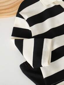 2pcs Baby Girls Polo Collar Striped Long Sleeve Top + Casual Flare Pants Set