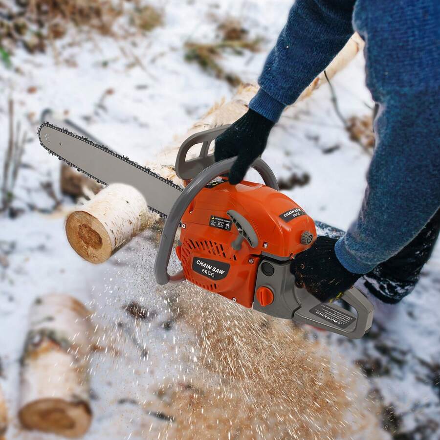 TFCFL Handheld Cordless Petrol Chain Saw,  Gas Powered Chainsaw, 60cc Gasoline Chainsaw Power Head For Garden Pruning, Forest Logging, Chopping Wood, Bamboo Harvesting, Timber Making, Ice Cutting, Tree Pruning, Clearing Land, Preparing Firewood Or Cleaning Up, Outdoor Wood Cutting - 橘色 - 查看 1