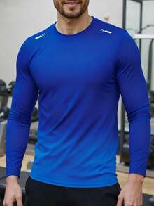 Men's Gradient Long Sleeve Sports T-Shirt, Gym Running Training Athletic Top, Autumn/Winter
