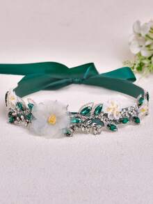 قطعة واحدة حزام زفاف بوهيمي مزخرف بالزهور على الطراز الكوري، شريط خصر مثالي لعيد الحب، إكسسوار خصر للعروس وصبايا العروس، إكسسوار لإطلالة عيد الميلاد - الشريط الأخضر - مشاهدة 3
