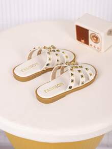 1双女童凉鞋，新款蝴蝶结公主鞋，松紧带设计，软底休闲沙滩鞋，适合夏季穿着 - 米色 - 查看 6