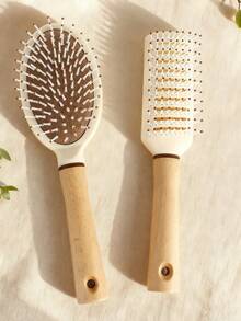 气垫发梳，1/2 件/套，木质和硅胶材质，气垫梳，滚轮梳，肋梳，空心梳，耐高温，多功能，超柔软长柄梳，适合个人和美发师使用，适用于卷发或直发。