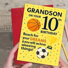 بطاقة تهنئة عيد ميلاد بموضوع رياضي مع مغلف (11 سم * 16 سم) - تصميم "اسع لتحقيق أحلامك"، مشهد كرة السلة وكرة القدم، مثالية للهواة الرياضيين والأحباء، مناسبة لاحتفالات وإنجازات أعياد الميلاد، بطاقة عيد ميلاد رياضية | بطاقة تحفيزية | بطاقة تهنئة ورقية