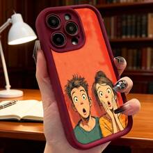 Cubierta de telefono con diseño de dibujos animados pareja sorprendida color rojo para uso diario en casa y oficinaAplicable a teléfonos Apple y Galaxy. - Burdeos - Ver 7