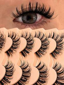 Asiteo 7对装浓密卡通湿润效果假睫毛，D卷俄式蓬松仿貂毛睫毛，Y2K浓密柔软长卷假睫毛 - 漫畫款濕睫毛 - 查看 1