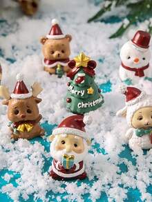 1pc Cute Santa Claus & Christmas Tree Decor, Miniature Landscape Ornament, Delicate Desktop Or Outdoor Decoration