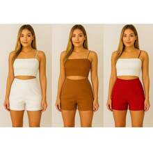 SHORT KIT OF 3 PIECES, TAILORED SOCIAL WORK, NEW FASHION 2025 - RED CARAMEL WHITE - View 2