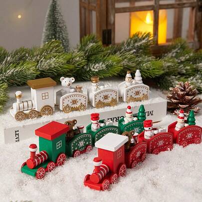 1pc Christmas Train Decor, Wooden Christmas Train Figurine, Christmas Home Decoration Gift