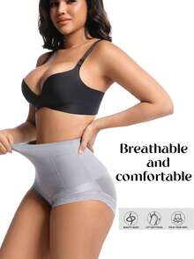 1pc High Waist Lace Design Slimming Panties, Waist Cincher Shapewear For Women