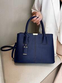 Women's Stylish Textured Tote Bags Elegant Multi Layer Shoulder Bags Casual Office Commuter Handbags For Daily Use - 藏蓝色 - 查看 5