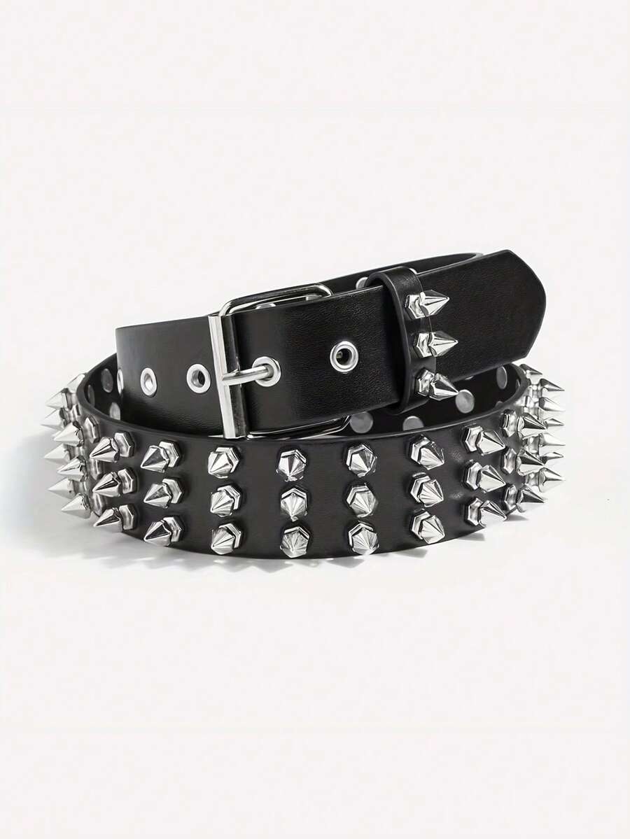 1pc Punk Rivet Stylish Rock Heavy Metal Dark Style Belt - Black - View 1