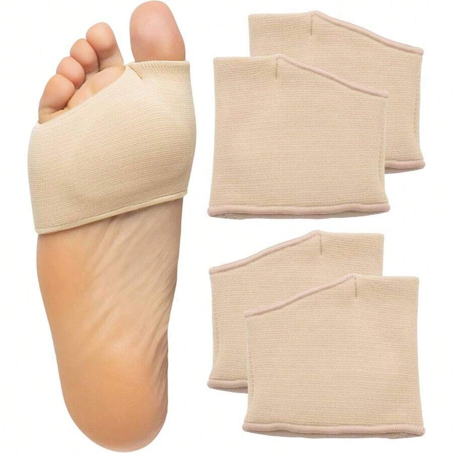 Metatarsal Pads Men And Women - Ball Of Foot Cushions Sesamoiditis, Metatarsalgia, Morton's Neuroma - 2 Pairs Fabric Sleeves With Gel Inserts Medium, Beige - 米色 + 小號 - 查看 1