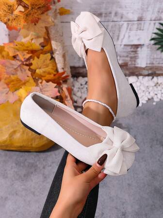 Bowknot New Women's Flat Shoes, Beige Square Toe Bowknot Floral Slip-On Casual Loafers