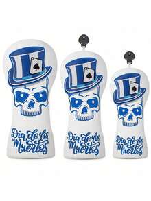 Blue Top Hat Skull Golf Club Head Cover - Protective Durable Gear For Golf Enthusiasts & Gothic Style Lovers | Perfect For Daily Practice, Tournament Matches & Weekend Outings - Blue - View 1
