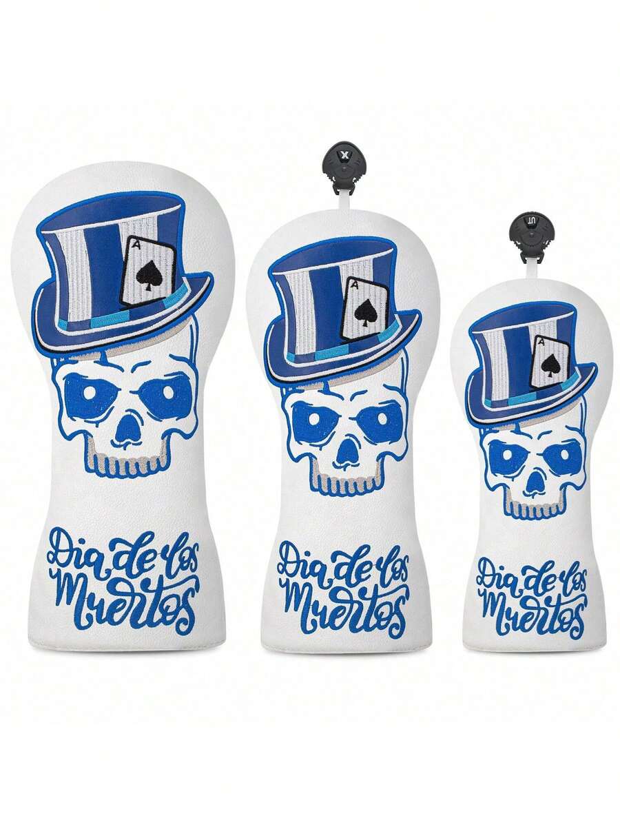 Blue Top Hat Skull Golf Club Head Cover - Protective Durable Gear For Golf Enthusiasts & Gothic Style Lovers | Perfect For Daily Practice, Tournament Matches & Weekend Outings - Blue - View 1
