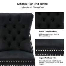 4 Piece Set Velvet Upholstered Dining Chairs, Wingback Side Chairs Button Tufted With Solid Wood Legs For Kitchen,Dining Room. - Black - View 7