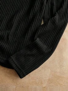 Camiseta de punto acanalado de hombre, para el verano y el otoño - Negro - Ver 4